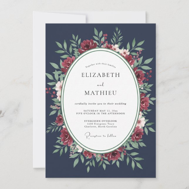 Invitación Boda Corona de Carmesí de Medianoche (Anverso)