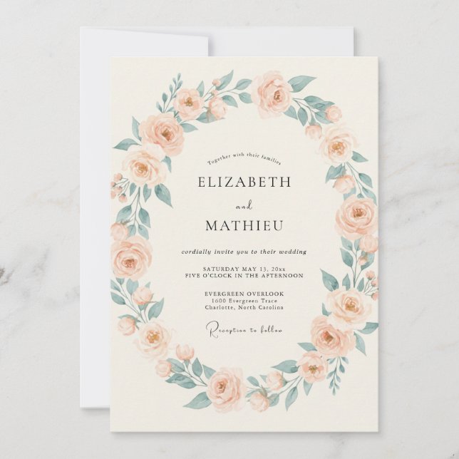 Invitación Boda Corona de Celadón Albaricoque (Anverso)