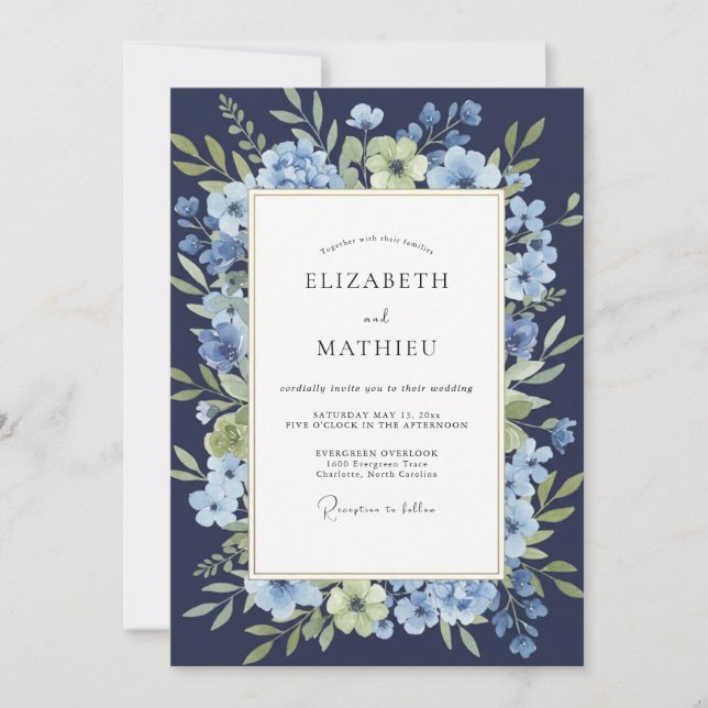 Invitación Boda Corona de Centaurea de Medianoche (Anverso)