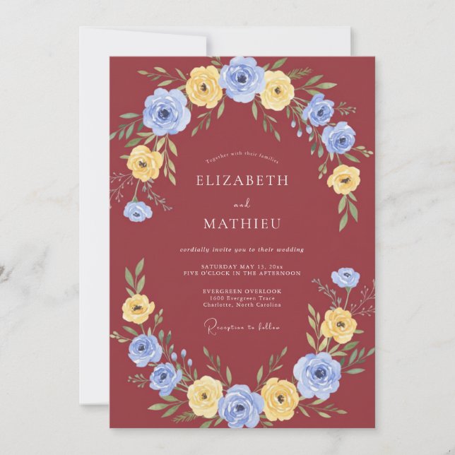 Invitación Boda Corona de Centaurea Herrumbre (Anverso)