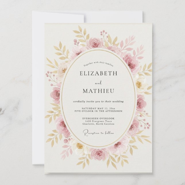 Invitación Boda Corona de Champagne Blush (Anverso)