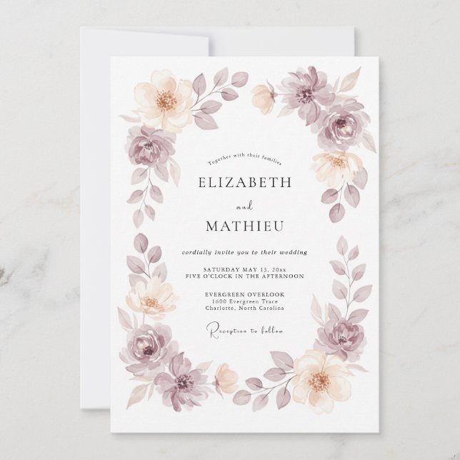 Invitación Boda Corona de Champagne Malva (Anverso)