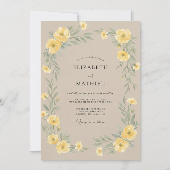 Invitación Boda Corona de Champán Amarillo (Anverso)