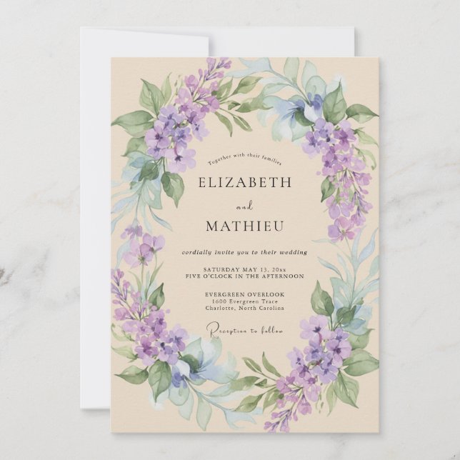 Invitación Boda Corona de Champán Ametista (Anverso)