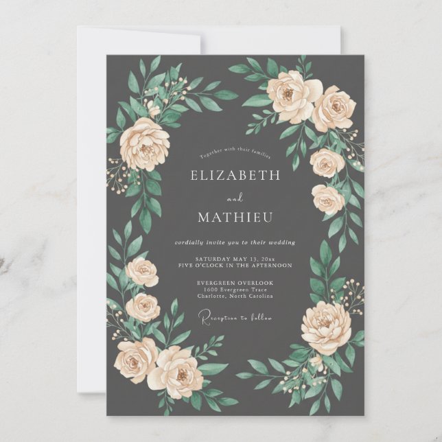 Invitación Boda Corona de Champán Carbón (Anverso)