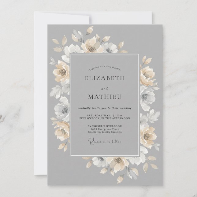 Invitación Boda Corona de Champán Gris Acero (Anverso)