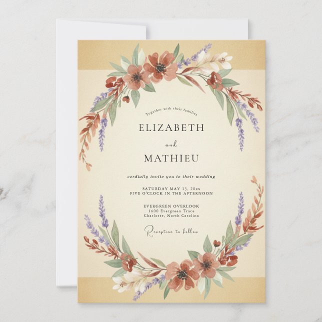 Invitación Boda Corona de Champán Oxidado (Anverso)