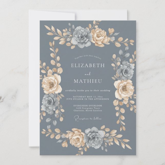 Invitación Boda Corona de Champán Pizarra Antigua (Anverso)