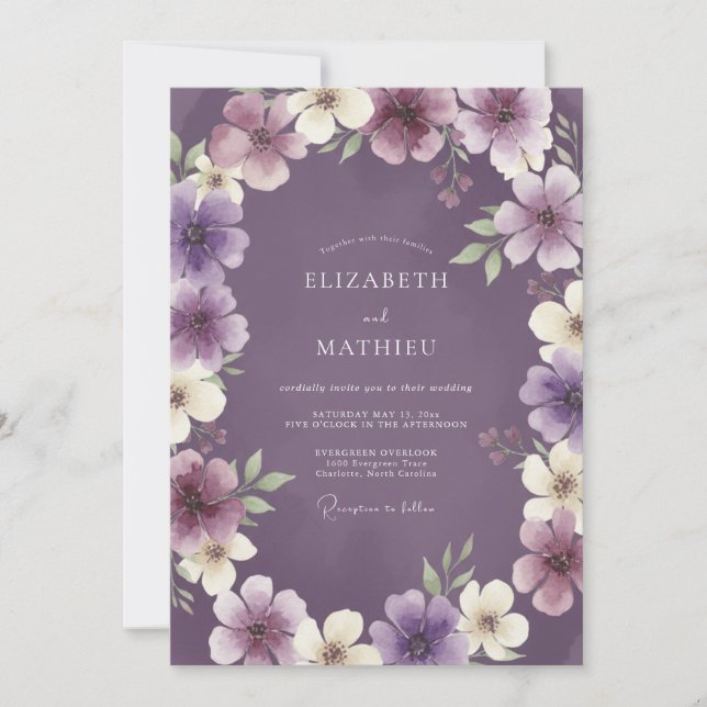 Invitación Boda Corona de Ciruela Ametista (Anverso)