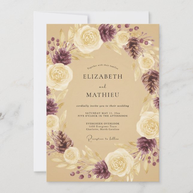 Invitación Boda Corona de Ciruela Champagne (Anverso)