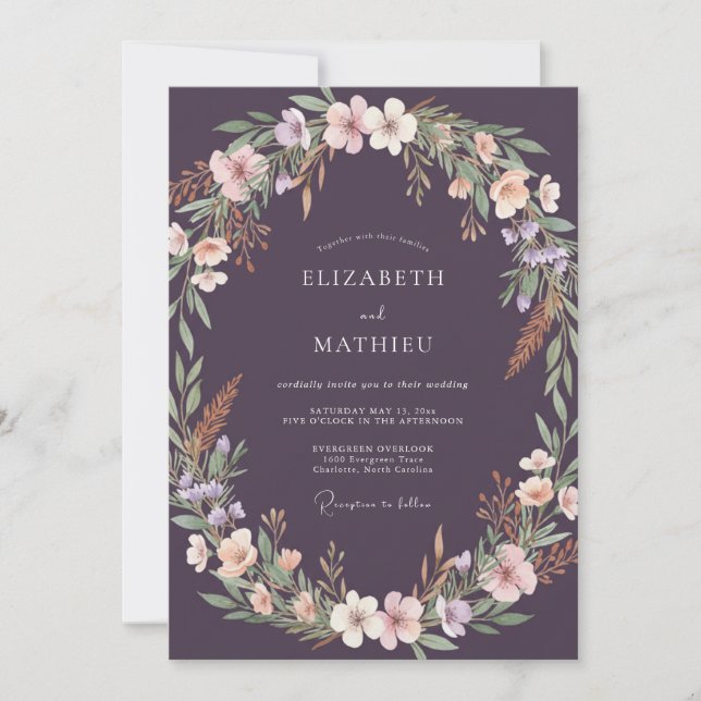 Invitación Boda Corona de Ciruela Malhumorada (Anverso)