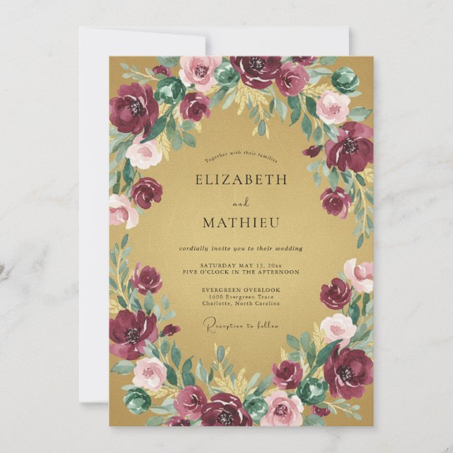 Invitación Boda Corona de Ciruela Mostaza (Anverso)
