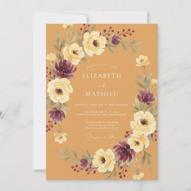 Invitación Boda Corona de Ciruela Ocra (Anverso)