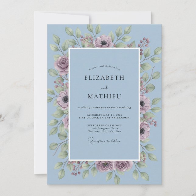Invitación Boda Corona de Ciruela Periwinkle (Anverso)
