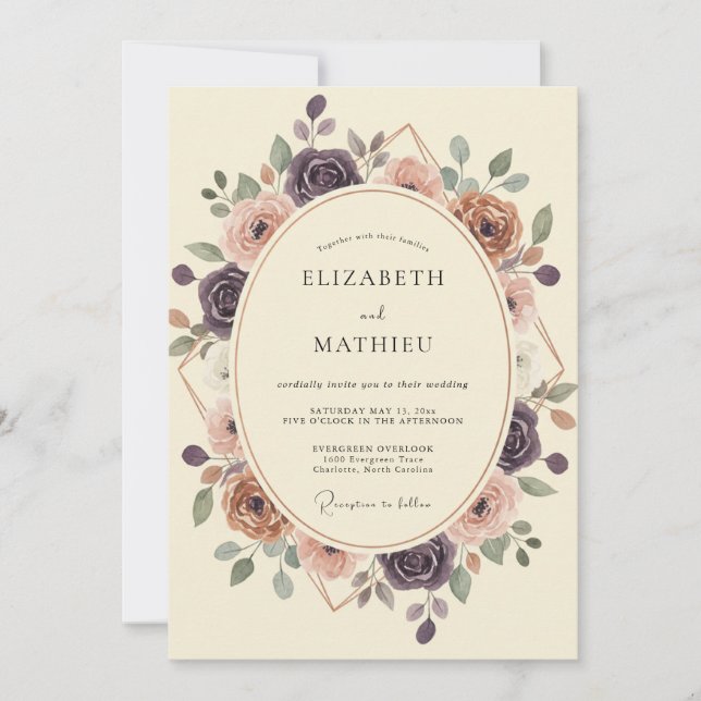 Invitación Boda Corona de Ciruela Terracota (Anverso)