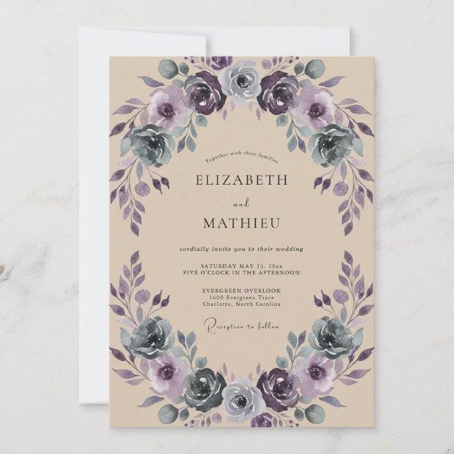Invitación Boda Corona de Ciruela Verde (Anverso)