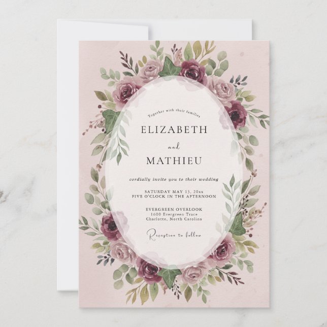 Invitación Boda Corona de Ciruela y Bayas (Anverso)
