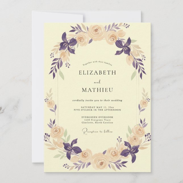 Invitación Boda Corona de Ciruela y Mantequilla (Anverso)