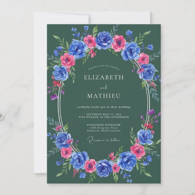 Invitación Boda Corona de Cobalto Magenta (Anverso)
