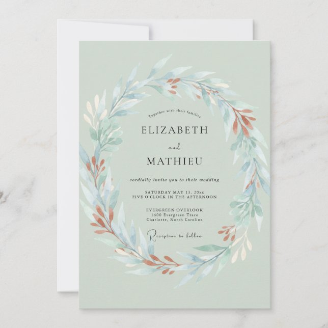 Invitación Boda Corona de Cobre Aqua (Anverso)