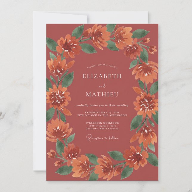 Invitación Boda Corona de Cobre Terracota (Anverso)