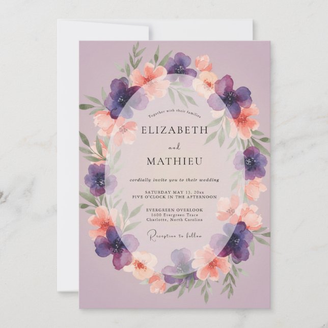 Invitación Boda Corona de Coral Amatista (Anverso)