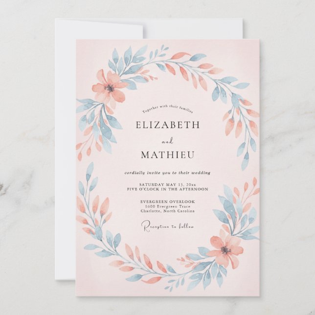 Invitación Boda Corona de Coral Azul (Anverso)