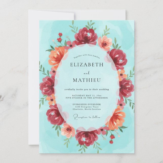 Invitación Boda Corona de Coral Carmesí (Anverso)