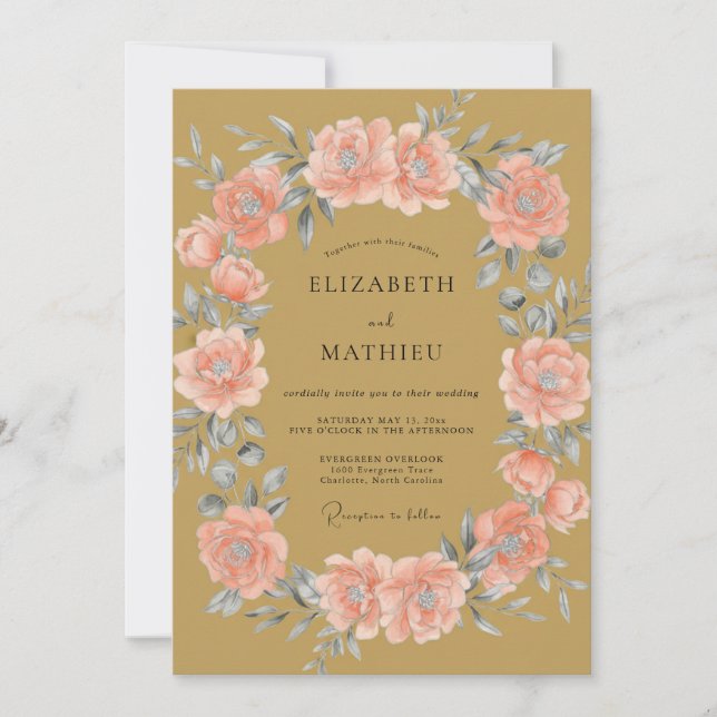 Invitación Boda Corona de Coral Ocra (Anverso)