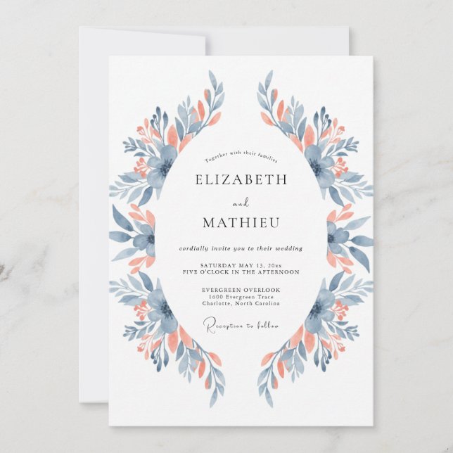 Invitación Boda Corona de Coral Pizarra (Anverso)