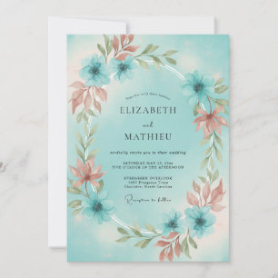 Invitación Boda Corona de Coral Polvoriento Acuático