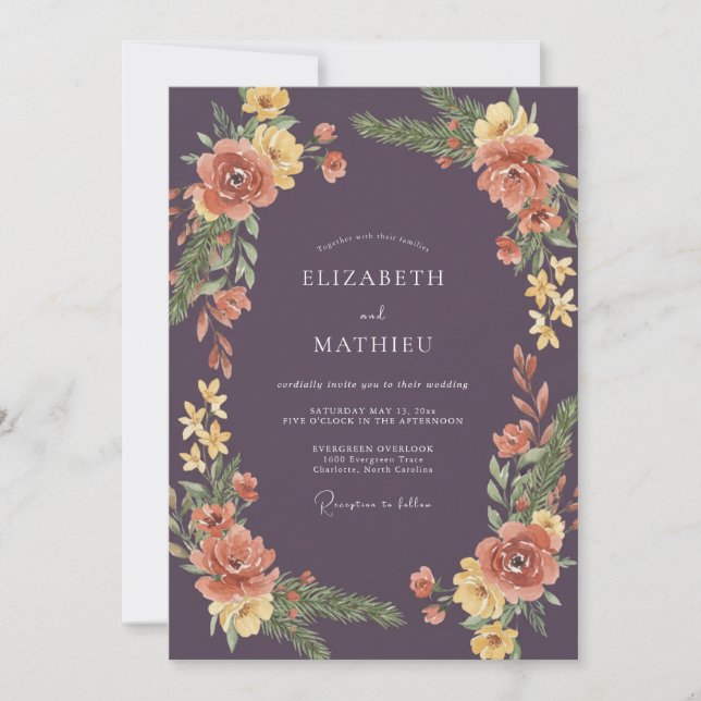 Invitación Boda Corona de Coral Púrpura Profundo (Anverso)