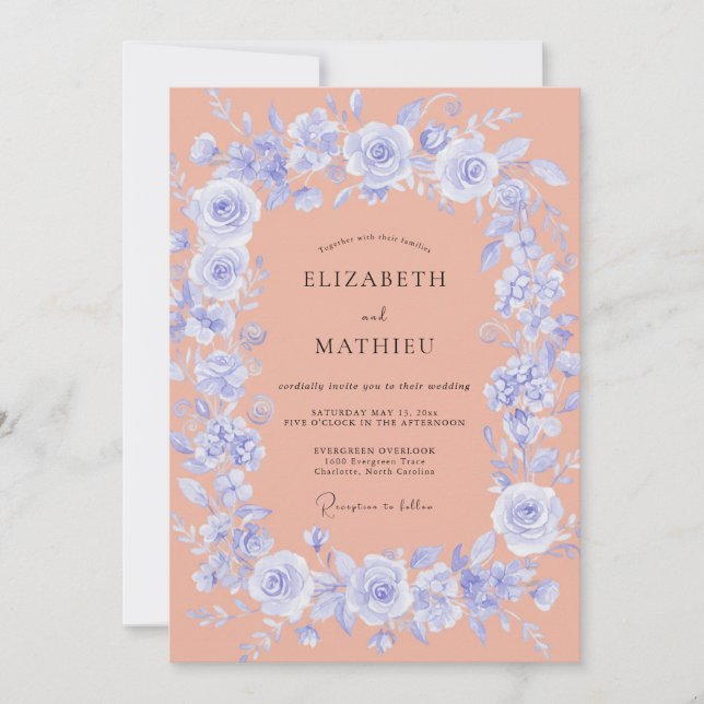 Invitación Boda Corona de Coral y Centaurea (Anverso)