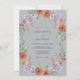 Invitación Boda Corona de Coral y Lila Pizarra
