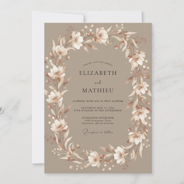 Invitación Boda Corona de Crema Beige (Anverso)