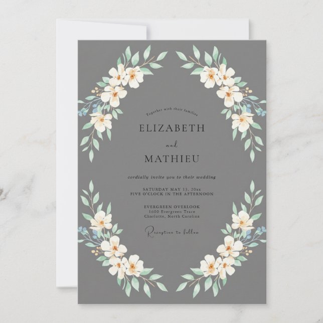 Invitación Boda Corona de Crema de Carbón (Anverso)