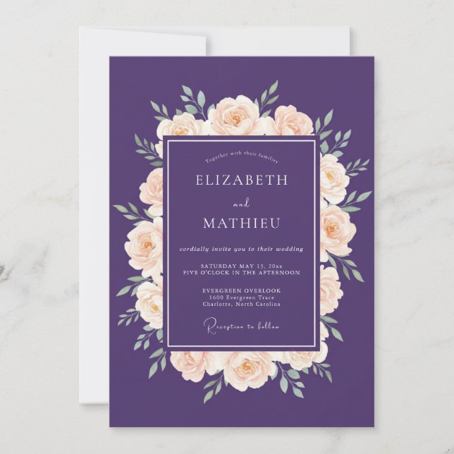 Invitación Boda Corona de Crema de Ciruela (Anverso)