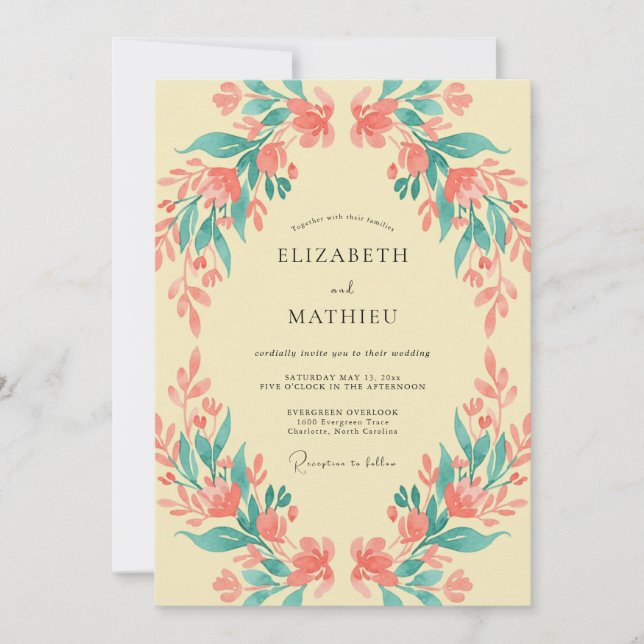 Invitación Boda Corona de Crema de Coral (Anverso)
