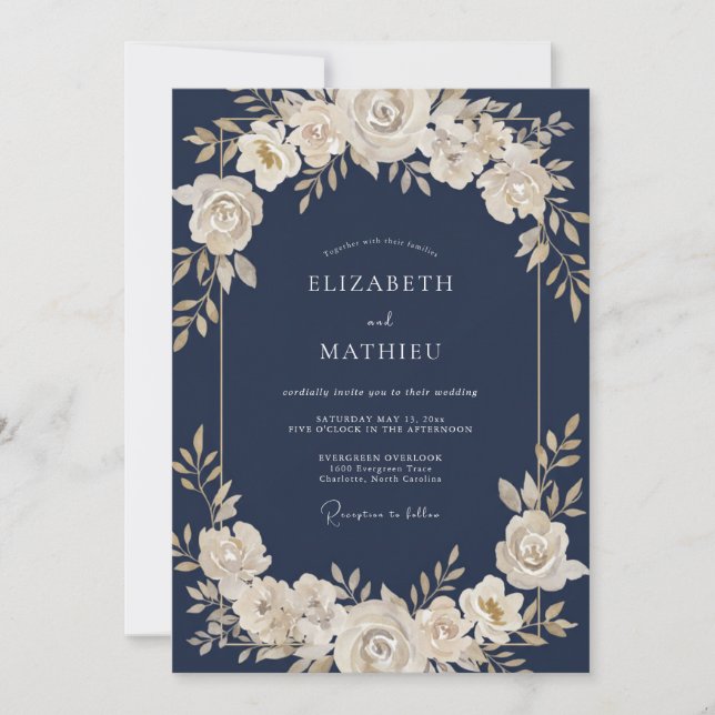 Invitación Boda Corona de Crema de Medianoche (Anverso)