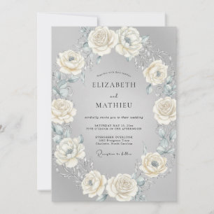 Invitación Boda Corona de Crema de Plata