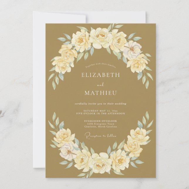 Invitación Boda Corona de Crema Dorada (Anverso)