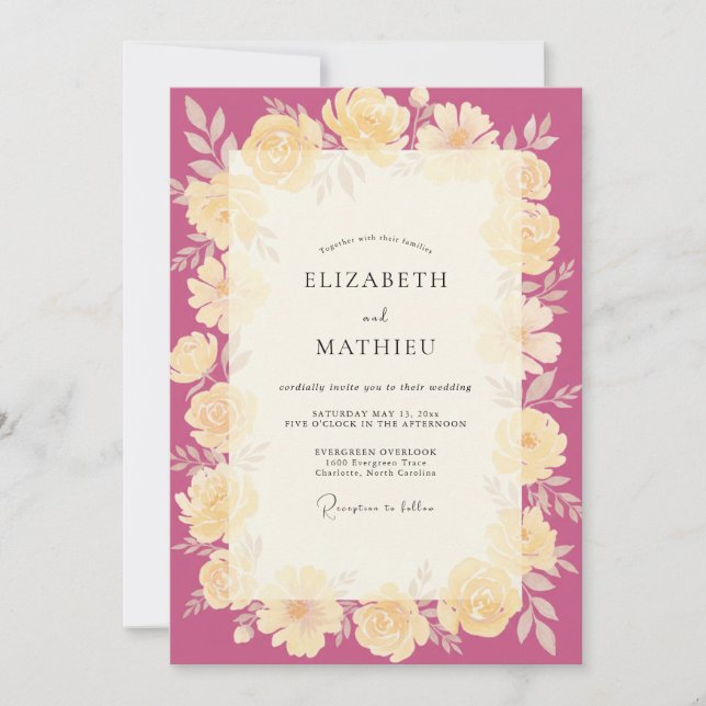 Invitación Boda Corona de Crema Magenta (Anverso)