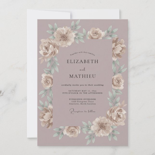 Invitación Boda Corona de Crema Malva (Anverso)