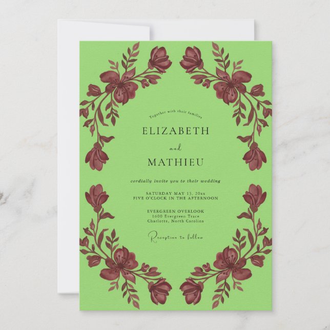 Invitación Boda Corona de Cuartel Malva Chartreuse (Anverso)