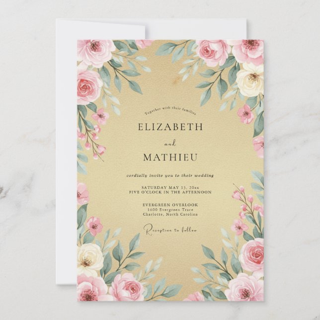 Invitación Boda Corona de Dorado Rubor (Anverso)