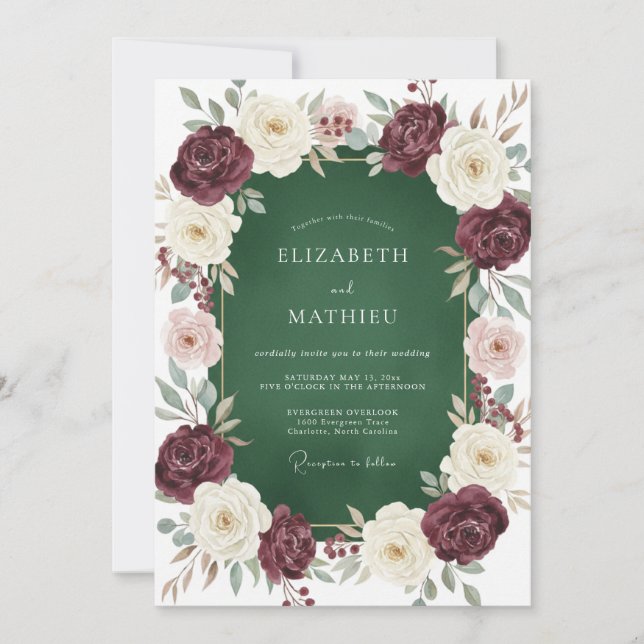 Invitación Boda Corona de Esmeralda Ciruela (Anverso)