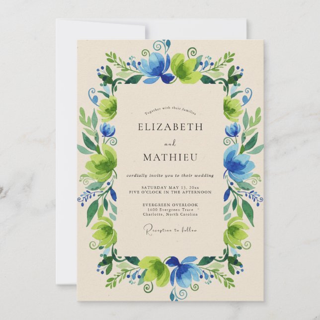 Invitación Boda Corona de Esmeralda Cobalto (Anverso)