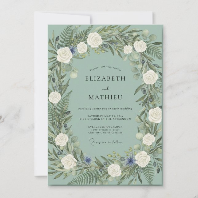 Invitación Boda Corona de Espuma de Mar Blanco (Anverso)
