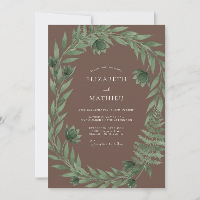 Invitación Boda Corona de Eucalipto Beige (Anverso)