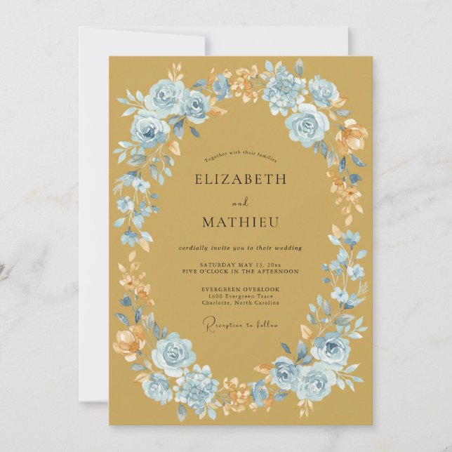 Invitación Boda Corona de Flor de Acero Ocre (Anverso)